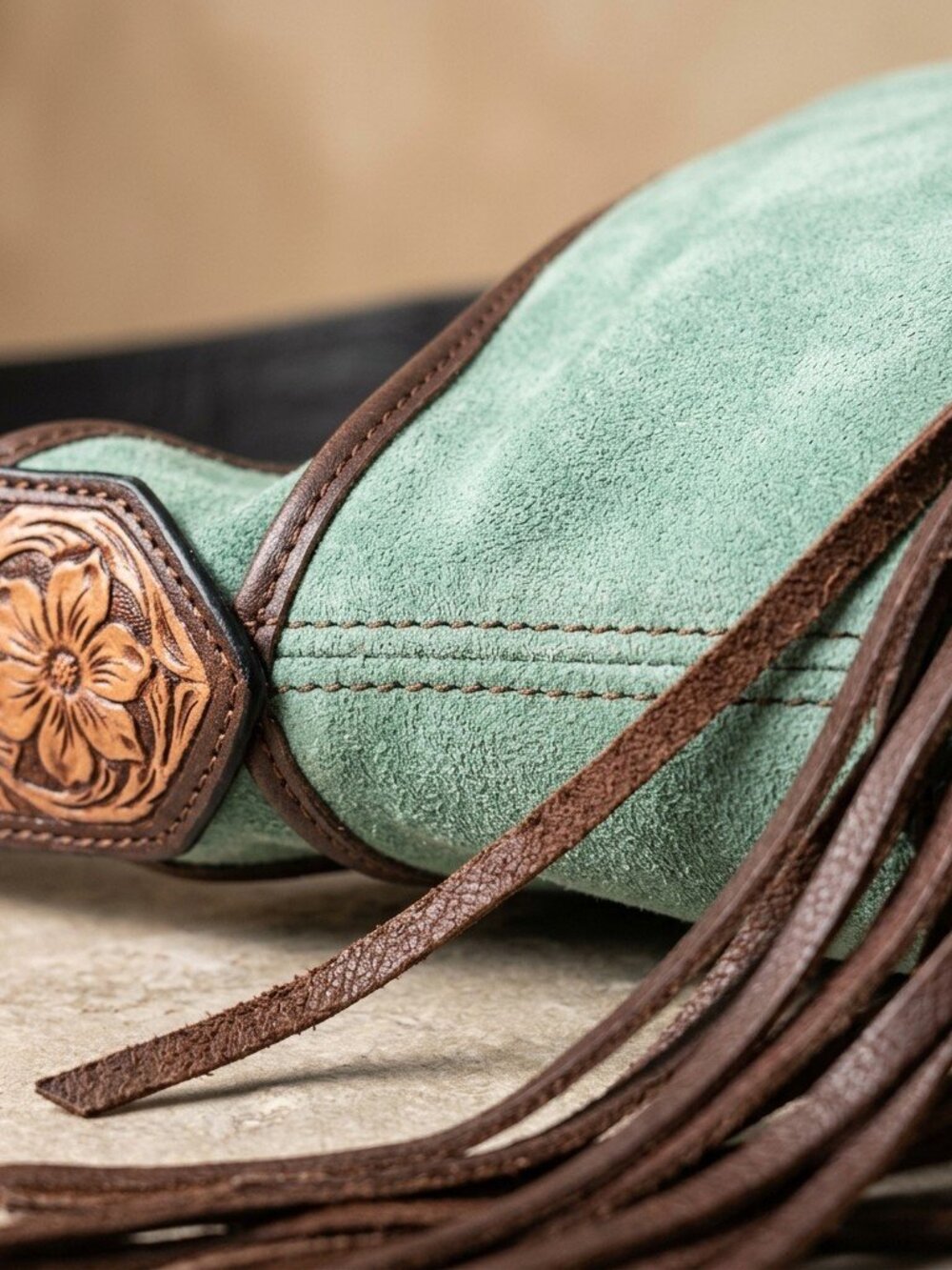 American Darling Turquoise Skys Boho Fringe Suede Shoulder Bag - Picture 5 of 8